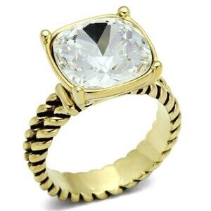 Gold Brass rope Ring cable ring CZ in Clear statement jewelry
